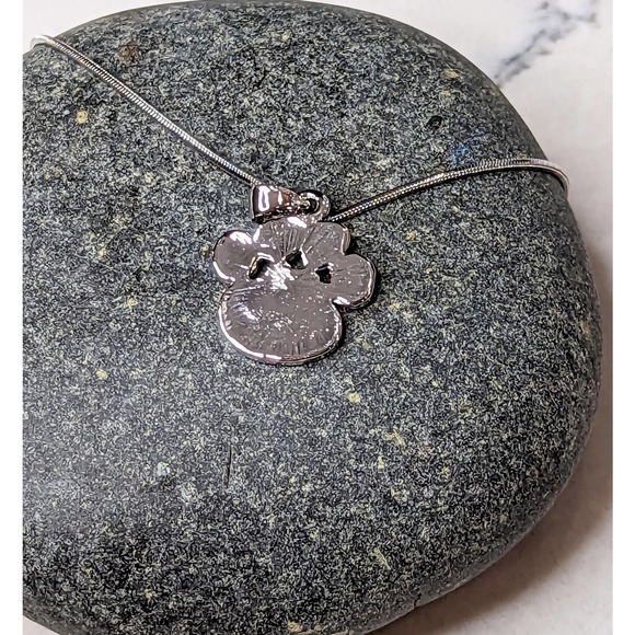 Paw Print Necklace White Gold Plated Pendant with Crystals - Picture 5 of 8